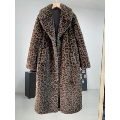 Nouveaux vêtements pour femmes en fourrure de vison imitation fourrure d'automne et d'hiver imprimé léopard extra long grande taille 2XL marron