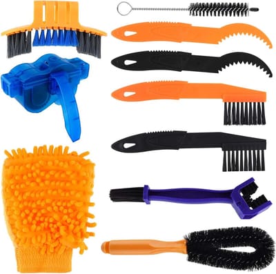 OIMG 10-delige - Professioneel Fiets Schoonmaak Set - Multifunctioneel Kettingreiniger Fiets - Ketting Schoonmaken - Kettingborstel - Fietsketting Reiniger - Cycling Bike Cleaning - Fietsreiniging set - Borstel - Ideaal voor Fiets /berg /weg