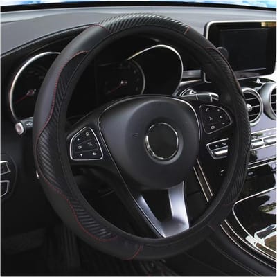 Universele Leren Stuurhoes voor Auto - Antislip, Ademend, Microvezel, 37-38 cm, Zwart/Rood