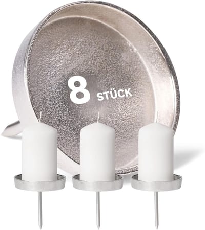 8x kaarsenprikker aluminium platte 10 cm kaarsenhouder voor adventskrans kaarsspeld kerstkrans