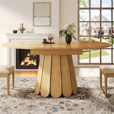 Uitschuifbare eettafel - eetkamertafel - keukentafel - balkontafel - uit te breiden tot ovale vorm - 118-158x118x76 cm - houtkleur