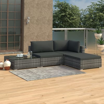 vidaXL - 4-delige - Loungeset - met - kussens - poly - rattan - grijs