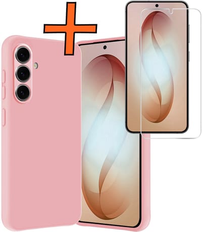 Hoes - Met Screenprotector - Geschikt voor Samsung Galaxy S26 - Sterk & Shockproof - Back Cover - Siliconen Case - Telefoon Hoes - Lichtroze