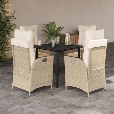 vidaXL - 5-delige - Tuinset - met - kussens - poly - rattan - beige