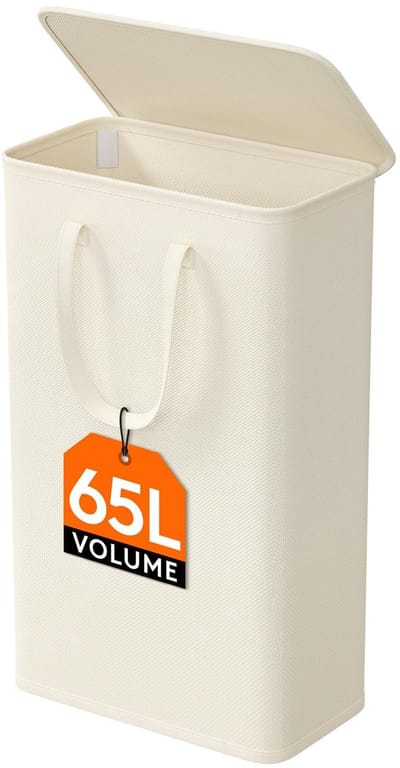Cosensi - Dailygoods - Dailygoody - Slanke Wasmand - Inklapbare Kledingopberger - Makkelijk Draagbaar - Wit - Grote Capaciteit 65L - Geschikt Voor Badkamer - 1 Stuks