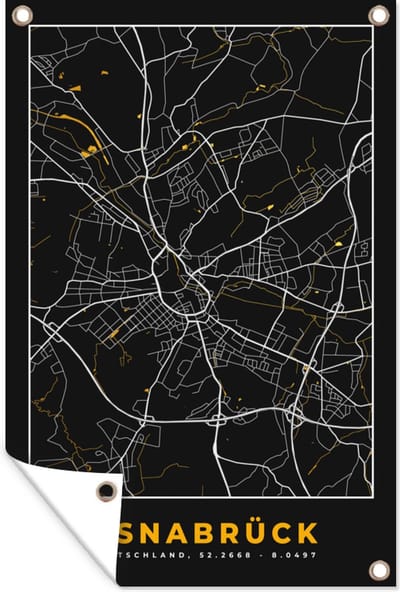Muurdecoratie Osnabrück - Goud - Kaart - Plattegrond - Stadskaart - Duitsland - 120x180 cm - Tuinposter - Tuindoek
