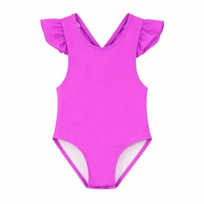 Supercute baby badpak fuchsia roze met gekruiste bandjes en drukknopen maat 68/74