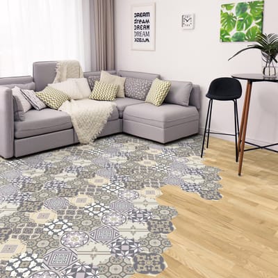 Antislip vloerstickers met beschermlaag - SUZI vloertegels - 60x135cm - 10 zeshoekige stickers 30x26cm