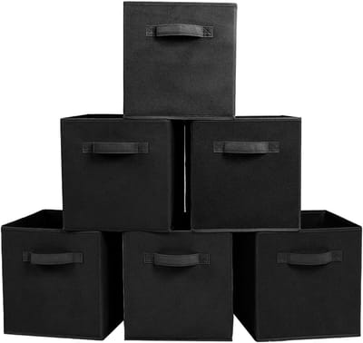 Famanu – Set van 6 opbergdozen voor het organiseren van huishoudelijke artikelen, zwart, ideaal voor kleding, speelgoed en meer