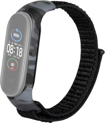Nylon bandje camouflage case - geschikt voor Xiaomi Mi Band 3 / Mi Band 4 / Mi Band 5 / Mi Band 6 - gitzwart