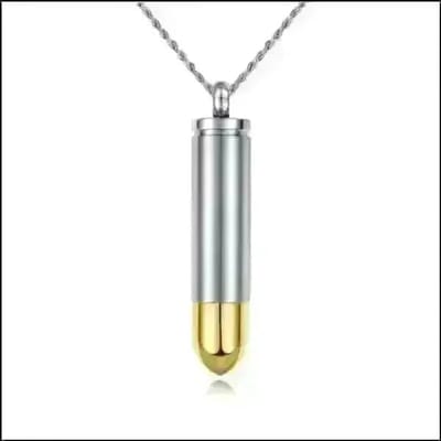 Aramat Jewels | Gedenkhangers | Ashanger Bullet Kogel RVS – Meerdere Kleuren & Modellen Stoer Gedenksieraad | Goudkleur-5x1cm | |15mm | Staal | Volwassenen | Verkleurd niet