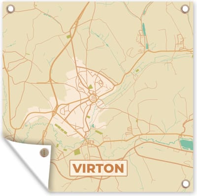 Tuin poster Plattegrond - Kaart - België - Vintage - Virton - Stadskaart - 200x200 cm - Tuindoek