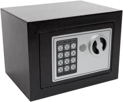 Elektronische Kluis - Codekluis Mini Safe - Waardevolle Spullen Beveiligen - Noodsleutel Inbegrepen - 17x23x17 cm - Zwart