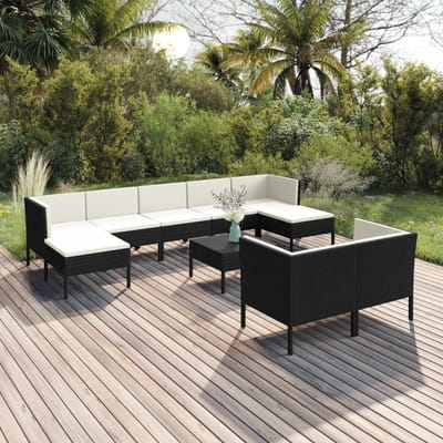 vidaXL - 10-delige - Loungeset - met - kussens - poly - rattan - zwart
