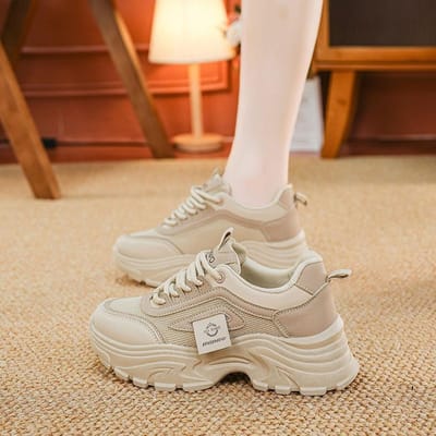 Chaussures Blanches à Plateforme en Maille pour Femmes Nouvelles Chaussures de Papa Printemps et Été pour Femmes Respirantes Polyvalentes Décontractées Chaussures de Sport 40 brown