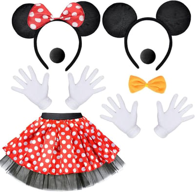 Dames Muizenkostuum met Tutu Rok, Oren, Handschoenen en Strik voor Carnaval en Halloween Feestjes
