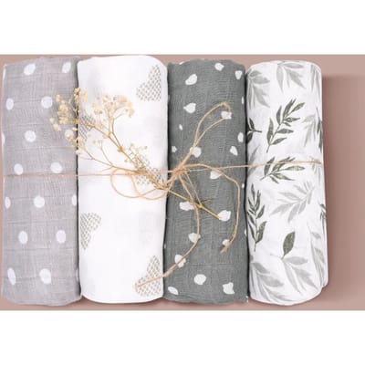 4 Pièces/Ensemble Couverture d'emmaillotage en Mousseline pour Bébé Serviette de Bain Douce pour Nouveau-né Sac de Couchage en Coton Bambou pour Nourrisson Enveloppe 120*110cm