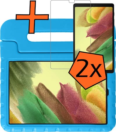 Hoesje - Geschikt voor Samsung Galaxy Tab A7 Lite - Met 2x Screenprotector - Kinderhoes Shockproof Bumper - Kidsproof Case - Tablet Hoes - Kinder Hoes Cover - Blauw