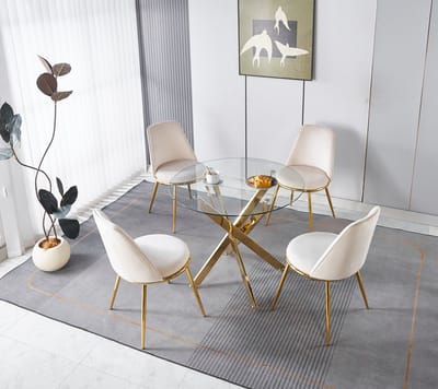 STILVORA Eetkamerset - 1 Tafel En 4 Fluwelen Stoelen - Comfort Voor Eetkamer Of Kaptafelruimte - Metaal - Crèmewit