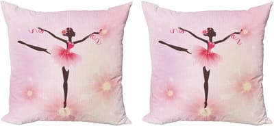 ABAKUHAUS Decoratieve kussenhoezen voor meisjes, set van 2, ballerina silhouet, 40x40 cm, roze oker en lichtroze