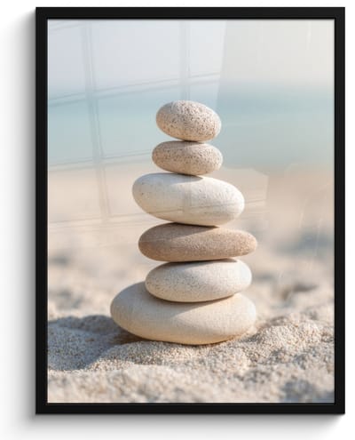 Poster in lijst - Fotolijst 60x80 cm - Posters - Stenen - Stapel - Zand - Zee - Posterlijst zwart - Decoratie - Wanddecoratie woonkamer - Muurdecoratie slaapkamer