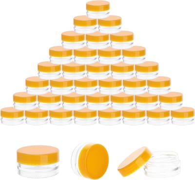 200 Stuks 3ml Sample Potjes, Kleine Heldere Plastic Potjes met Oranje Deksel, Mini Make-up Opbergcontainers voor Crème en Make-up