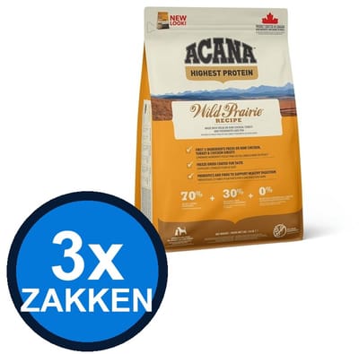 3x Acana - Highest Protein Dog Wild Prairie - Hondenvoer Droogvoer - 2 kg