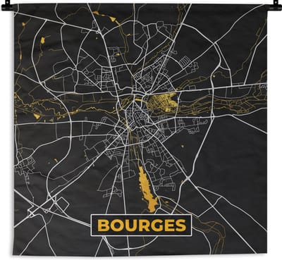 Wandkleed - Wanddoek - Frankrijk – Bourges – Stadskaart – Plattegrond – Kaart - 180x180 cm - Wandtapijt