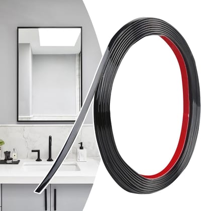 Zierlijsten Zwart, Flexibele PVC Wandlijsten Afhalen En Plakken, Geschikt Voor Muur, Spiegel, Plafond, Vloer, Kast, Tegels, Randen, DIY Zierlijsten (6M x 0,5 cm)
