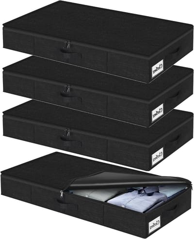 Opbergbakken voor Onder Bed met Deksel, 12 cm Hoog, 4 Stuks, Vouwbare Kledingopslag, Wasbare Organisatie, Ideaal voor Kleding en Dekens, Inclusief 3 Handvatten en Rits