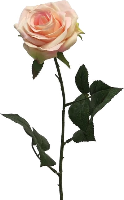Bellatio Design Kunstbloem Roos Dijon - 64 cm - lichtroze - zijde kunstbloemen - Boeket - stelen - rozen