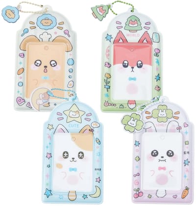 Dailygoods- Fotokaarthouder 4 Stuks - Dierensleutelhanger - PVC - 14,2 x 8 cm - Kawaii - Elegante Decoratie - Kaarthouder