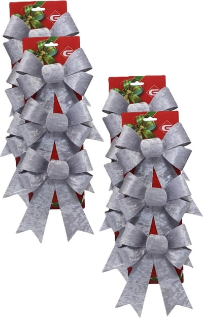 Gerimport Kerst ornamenten strikken - 12x st - zilver - 15 x 24 cm - kerstboomstrikjes
