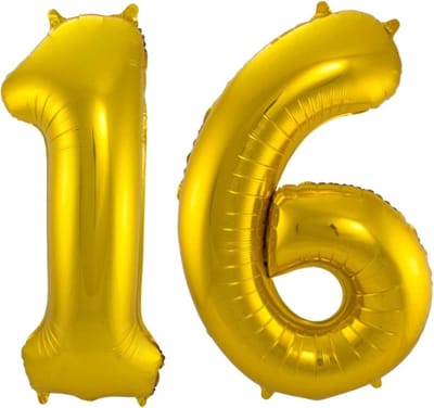 Ballon Cijfer 16 Jaar Goud 70Cm Verjaardag Feestversiering Met Rietje