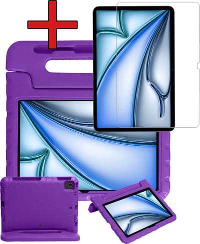 Hoesje - Geschikt voor Apple iPad Air (2024/2025/2026) - 11 inch - Met Screenprotector - Kinderhoes - Shockproof Bumper - Kidsproof Case - Tablethoes - Kinder Hoes Cover - Paars