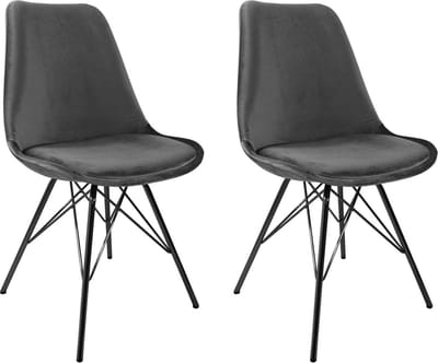 KICK® VELVET Kuipstoelen Donkergrijs – Set van 2 – Eetkamerstoelen – Velvet – Zwart Frame