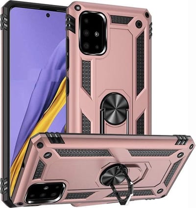 HB Hoesje Geschikt voor Samsung Galaxy A71 - Anti-Shock Hybrid Armor Back Cover - Hoes met Kickstand Ring - Roségoud