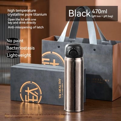 Bouteille isotherme en titane pur, tasse à café, coffret cadeau, style bureau, affaires, antibactérien, portable, de haute qualité 470ml gray