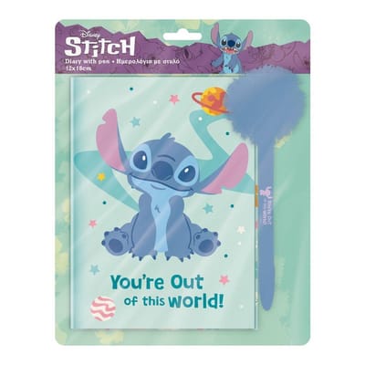 Disney Stitch dagboek met slotje – inclusief pen met pom-pom – 12 × 18 cm – 60 pagina’s