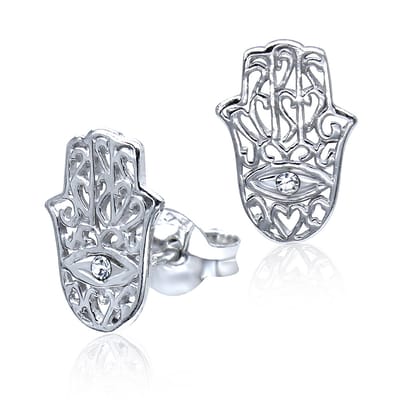 Joy|S - Zilveren hamsa oorbellen - 7 x 10 mm - kristal