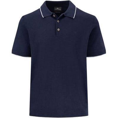 Fynch-Hatton Polo Cotton Linnen Uni Color Subtle Contrast Navy / male