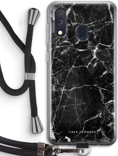 Case Company® - Hoesje met koord geschikt voor Samsung Galaxy A40 hoesje met Koord - Zwart Marmer - Telefoonhoesje met Zwart Koord - Bescherming aan alle Kanten en Over de Schermrand
