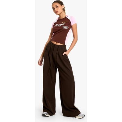 boohoo Dames Pinstripe Wijde Pantalon met Veters | Dark Brown | Maat: 44