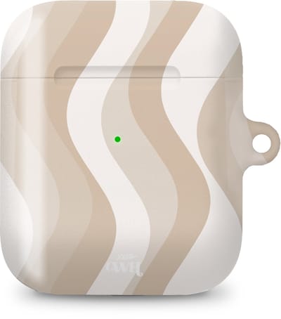 xoxo Wildhearts hoesje geschikt voor Airpods 1/2 - Minimal Nude - Ook als telefoonhoesje verkrijgbaar - schokbestendige case geschikt voor Airpod 1 en 2 - koptelefoon case - Beschermhoes met golvende print - golven - wit / beige