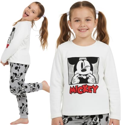 DISNEY Mickey Mouse Tweedelige pyjama voor meisjes, WARME POLAR pyjama met lange mouwen