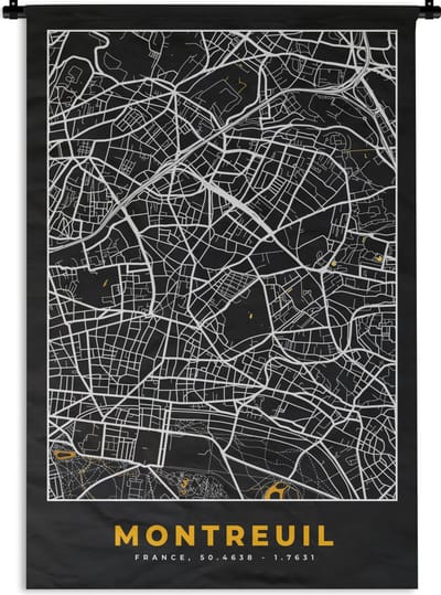 Wandkleed - Wanddoek - Plattegrond - Montreuil - Stadskaart - Frankrijk - Kaart - 120x180 cm - Wandtapijt