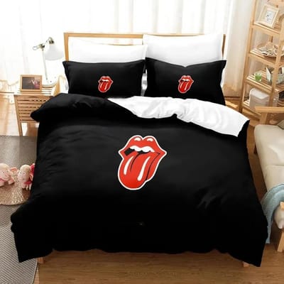 3D Print Rolling Stones Logo Beddengoed Set Dekbedovertrek Bedset Dekbedovertrek Kussensloop Dekbed Koningin Maat Jongens Volwassene 140X200cm 2pcs