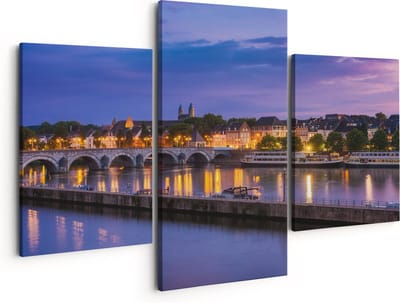 Artaza Canvas Schilderij Drieluik Maastricht Maas Rivier bij de Sint Servaasbrug - 150x120 - Groot - Foto Op Canvas - Canvas Print