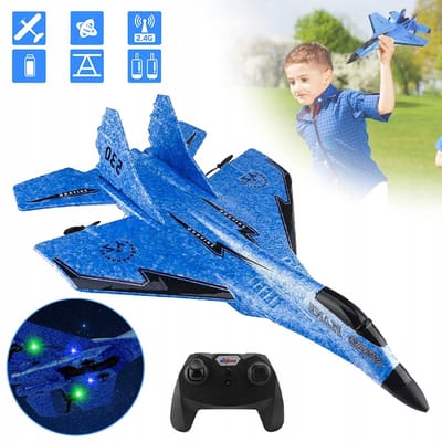 Rc-Vliegtuig Met LED-Nachtverlichting - Automatische Stabilisatie En Waterdicht - Dubbele 300mAh-Batterijen - Batterij Bijna Leeg-Waarschuwing - 2,4 GHz Anti-Interferentie - Blauw
