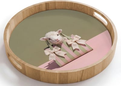 Dienblad rond 40x40 cm - Schootdienblad hout - Tas - Pastel - Strikjes - Lammetje - Borrelplank rechthoek - Plateau houten dienbladen